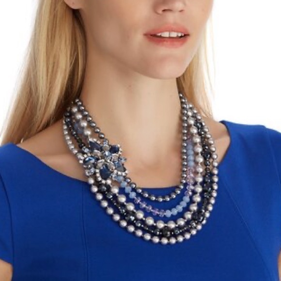 WHBM INDIGO & GRAY CONVERTIBLE BROOCH NECKLACE